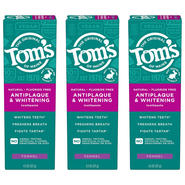 Tom's of Maine Fluoride-Free Antiplaque & Whitening Natural Toothpaste, Peppermint, 5.5 oz. (Pack of 2)